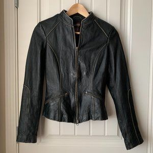 Danier Leather Zip Up Moto Jacket Black Sz XXS
